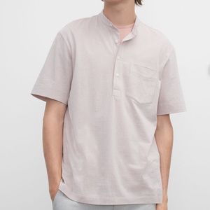 Short Sleeve Striped Knit Popover Shirt - New With Tags - NEVER WORN -White Base